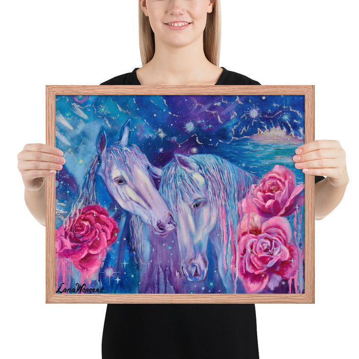 "Love in stardust. Horses" Framed poster